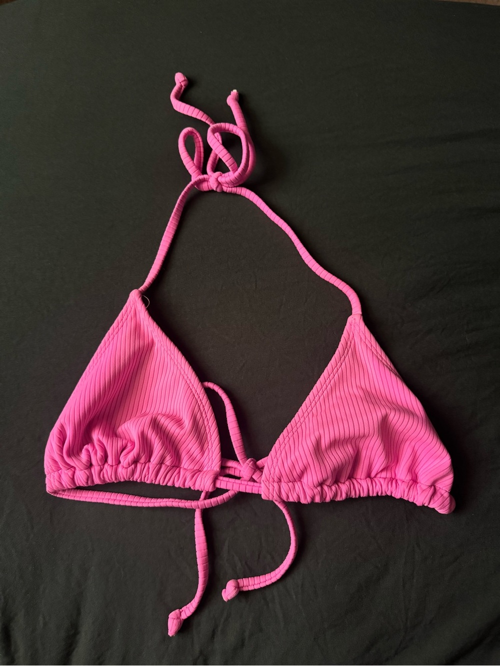 Target Pink Ribbed Triangle Bikini Top